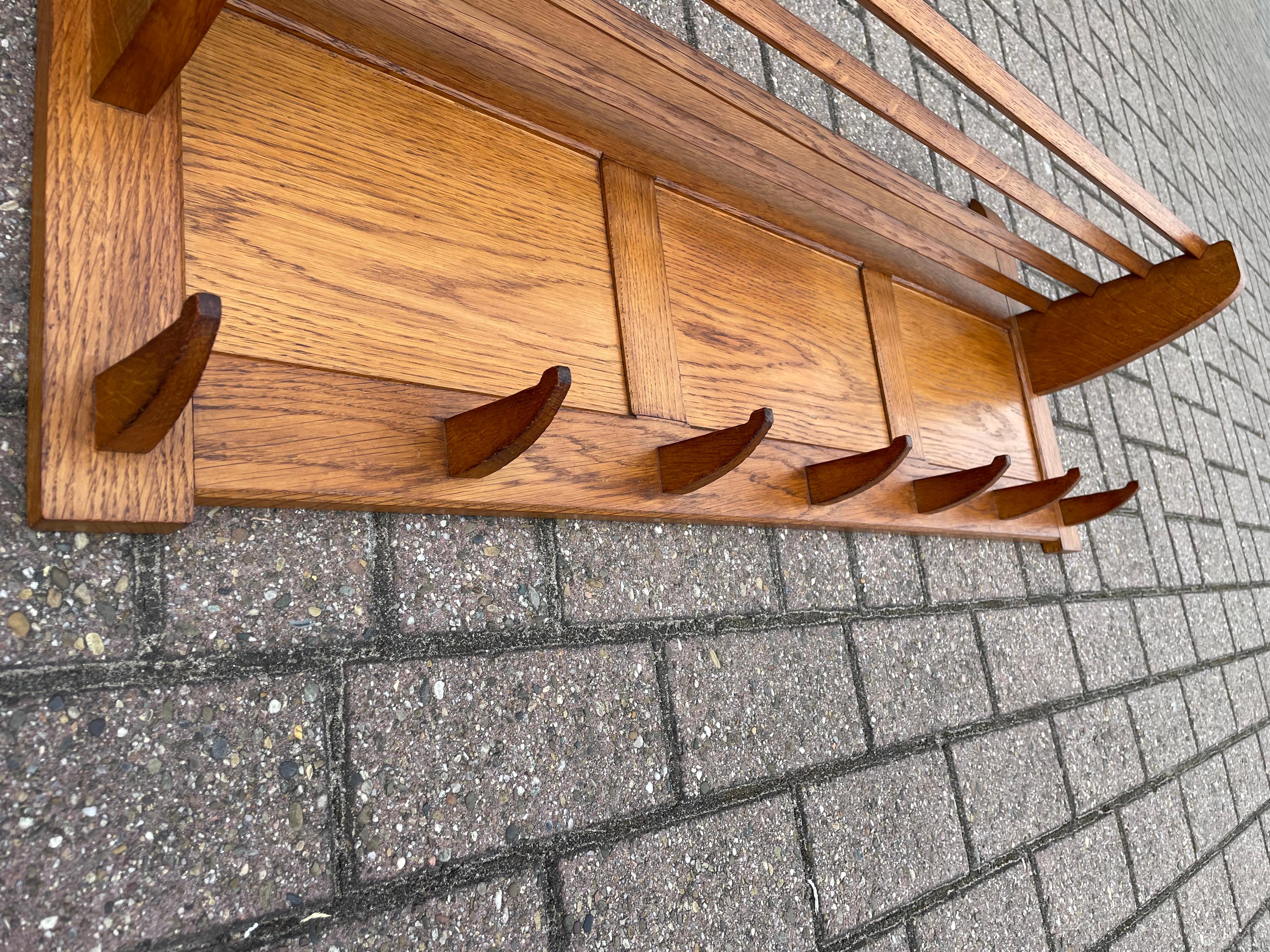 Solid Oak and All Hand-Crafted Dutch Arts & Crafts Wall Coat Rack with Hat Rack 11