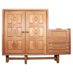 Solid oak and Danikowski faience tile double sideboard by Guillerme et Chambron.
