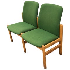 Vintage Solid Oak and Green Wool 2-Seat Sofa, 1960s