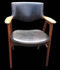 Solid Oak and Leather Desk or Armchair by Erik Kirkegaard