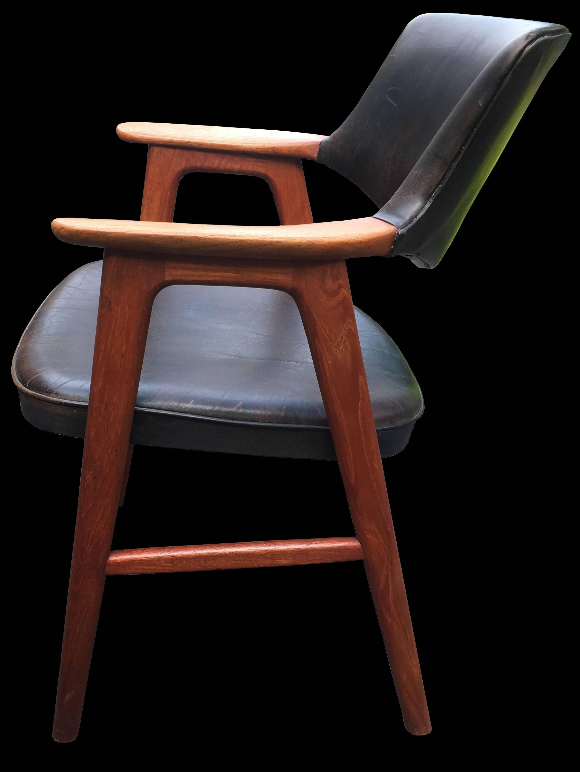 Danish Solid Oak and Leather Desk or Armchair by Erik Kirkegaard