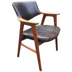 Solid Oak and Leather Desk or Armchair by Erik Kirkegaard