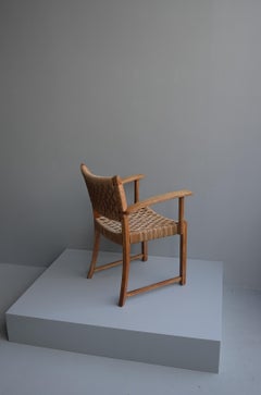 Sillón de roble macizo y cuerda, Moderno de mediados de siglo, Francia, Años 50