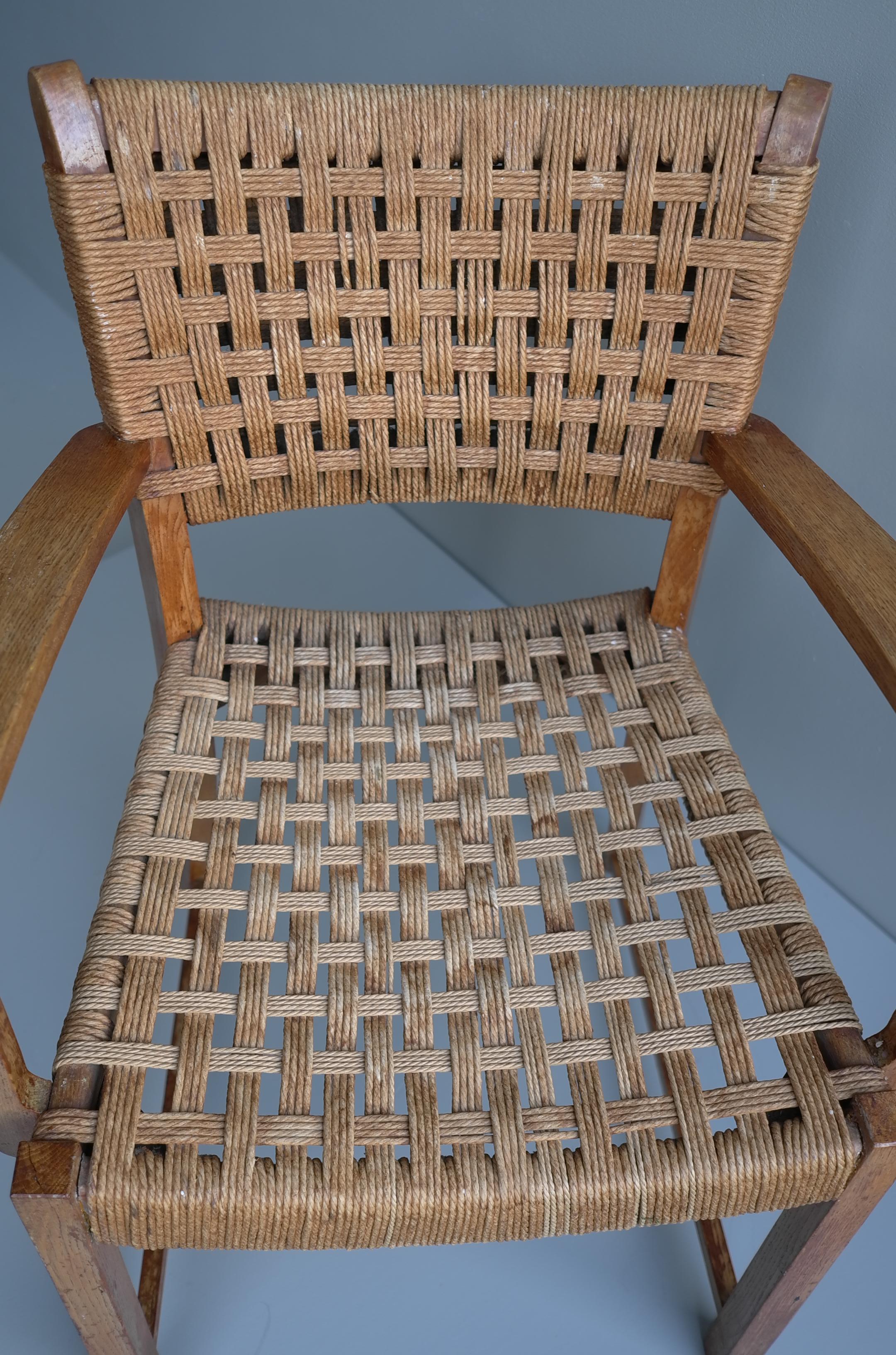 Sillón de roble macizo y cuerda, Moderno de mediados de siglo, Francia, Años 50 en venta 3