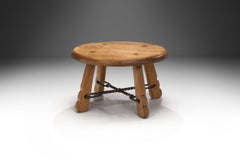 Solid Oak and Wrought Iron Coffee Table, France ca 1960s