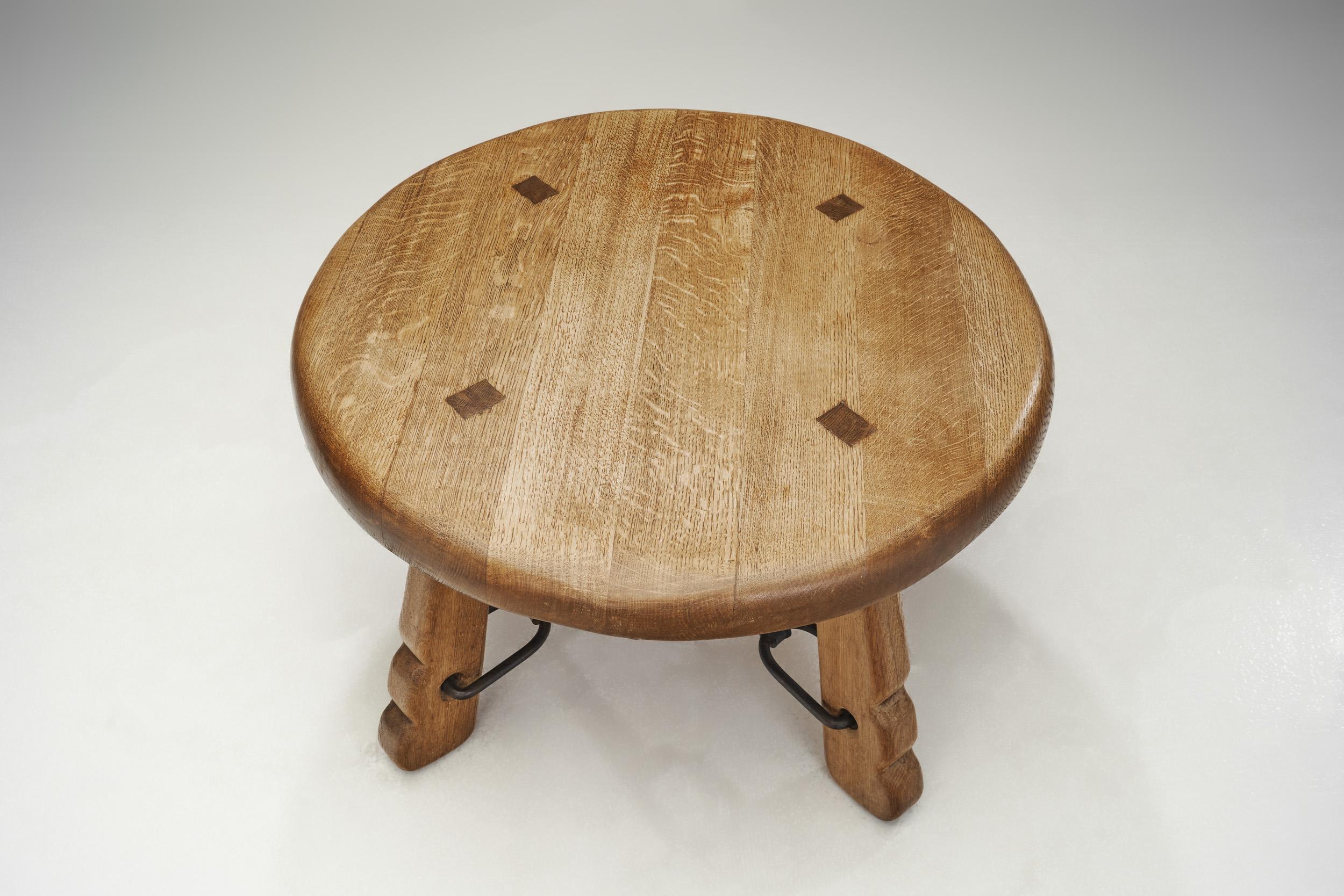 Mid-20th Century Solid Oak and Wrought Iron Coffee Table, France ca 1960s For Sale