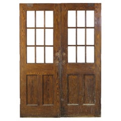 Solid Oak Antique Commercial Double Doors 9 Lites & 2 Panes