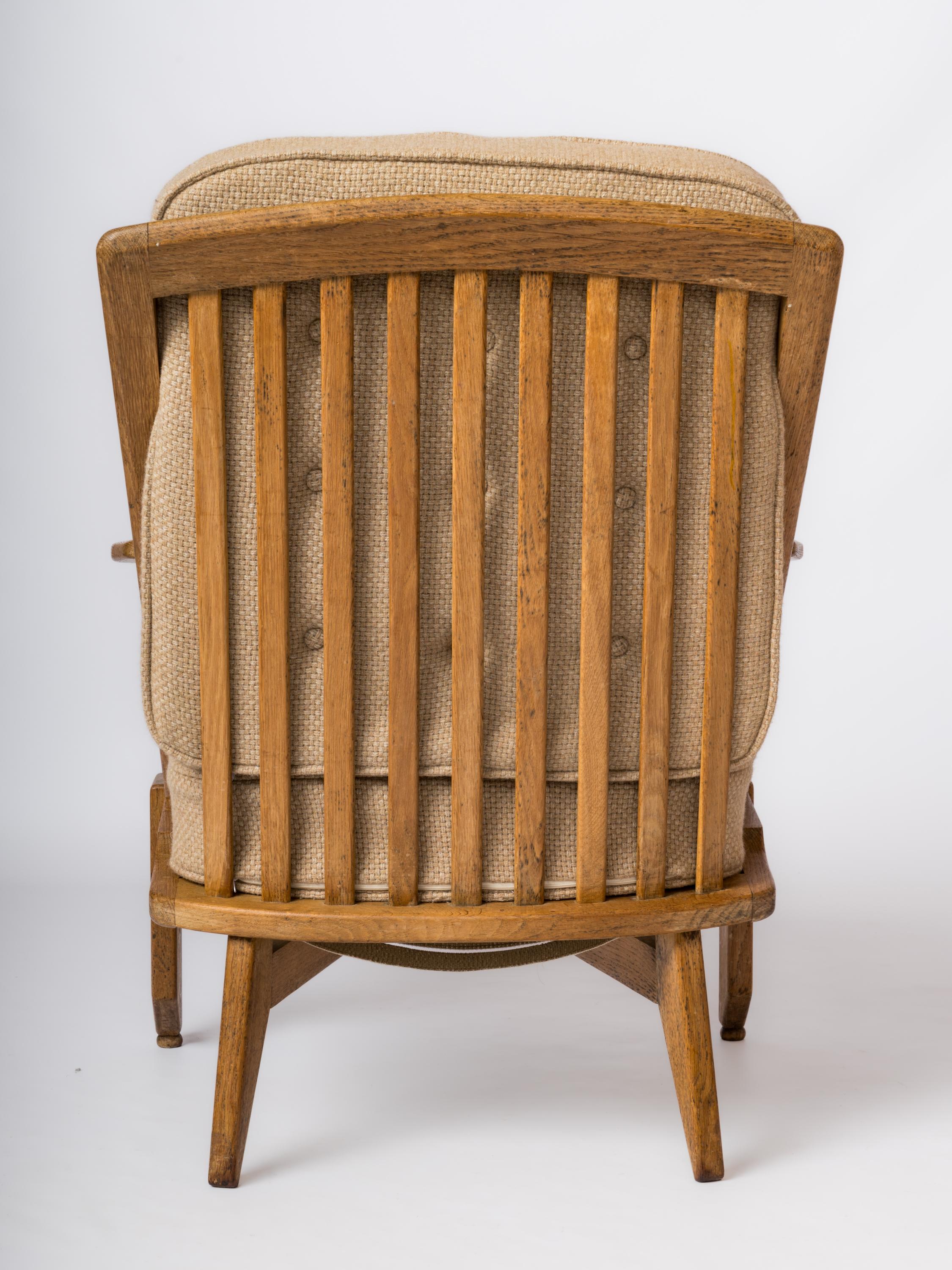 French Solid Oak Armchair by Guillerme & Chambron - France 1970's For Sale