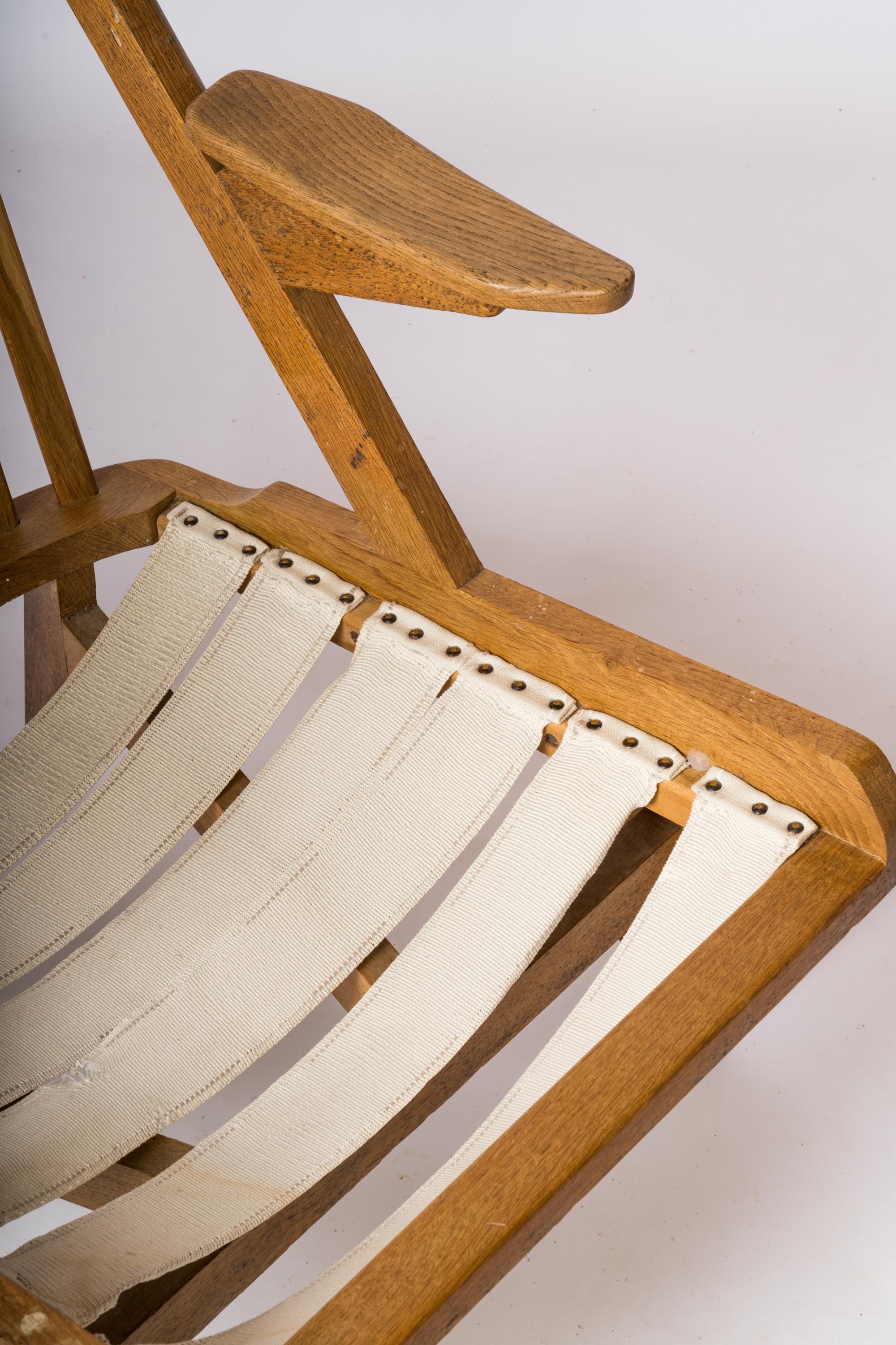 Solid Oak Armchair by Guillerme & Chambron - France 1970's For Sale 1