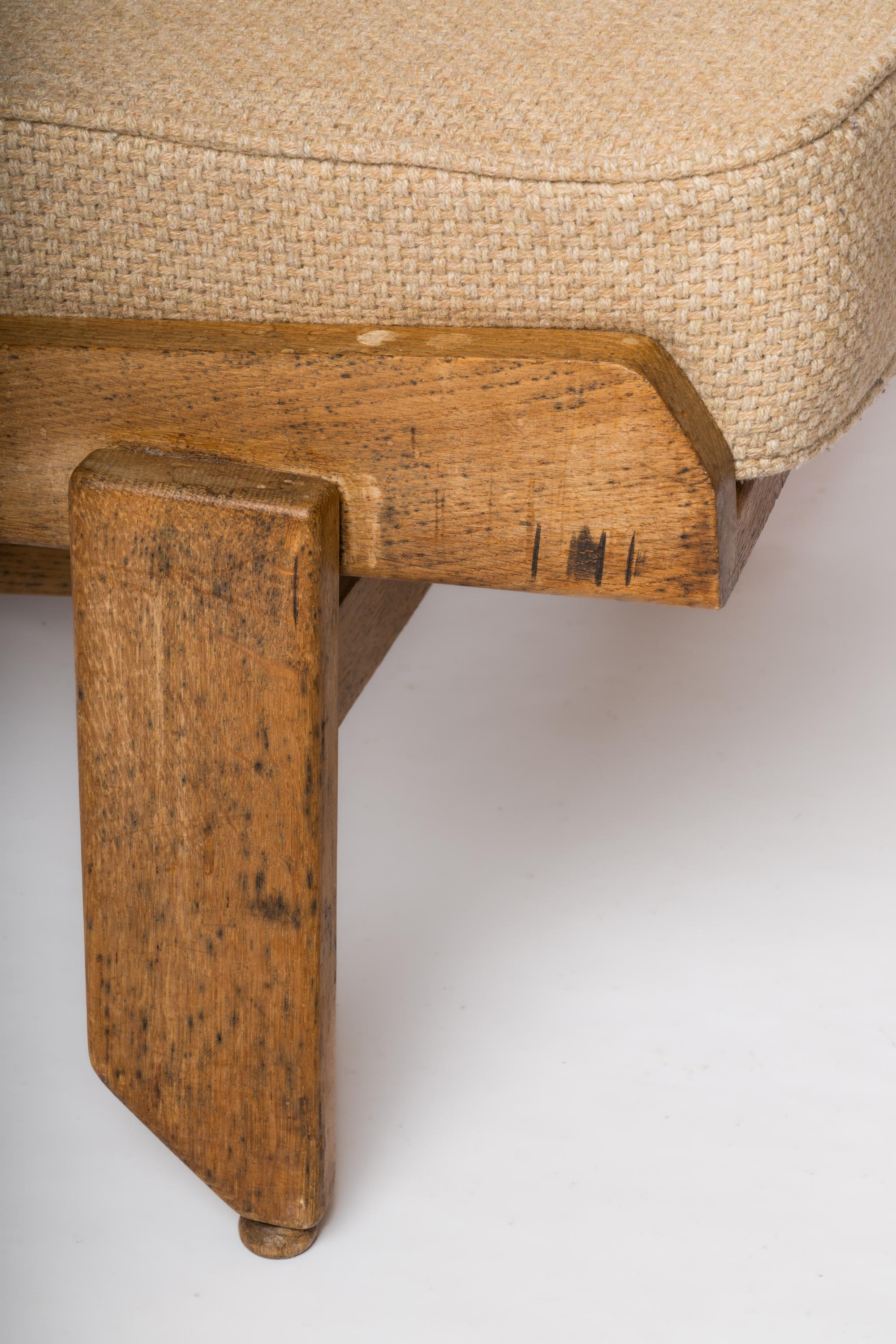 Solid Oak Armchair by Guillerme & Chambron - France 1970's For Sale 2