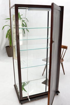 Solid Oak Art Deco Era Cube Shape Adjustable Shelves Show Case Vitrine