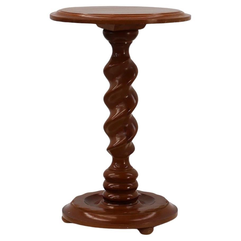 Mesa auxiliar o pedestal Art Déco de roble macizo con base retorcida, Francia años 40