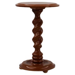 Table d'appoint ou piédestal Art Déco en chêne massif avec base torsadée, France années 1940