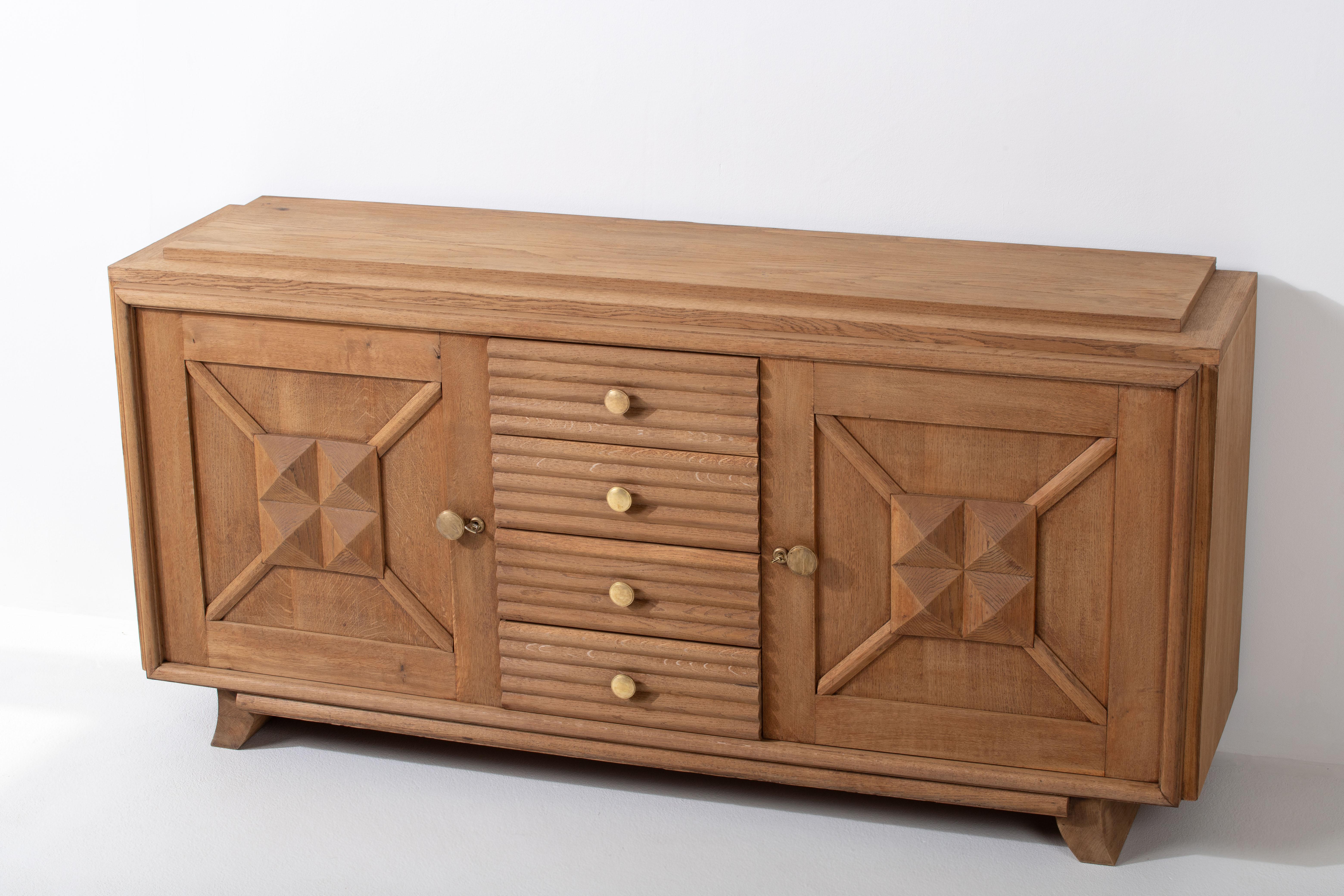 Enfilade Art Déco en chêne massif, 1940, France en vente 4