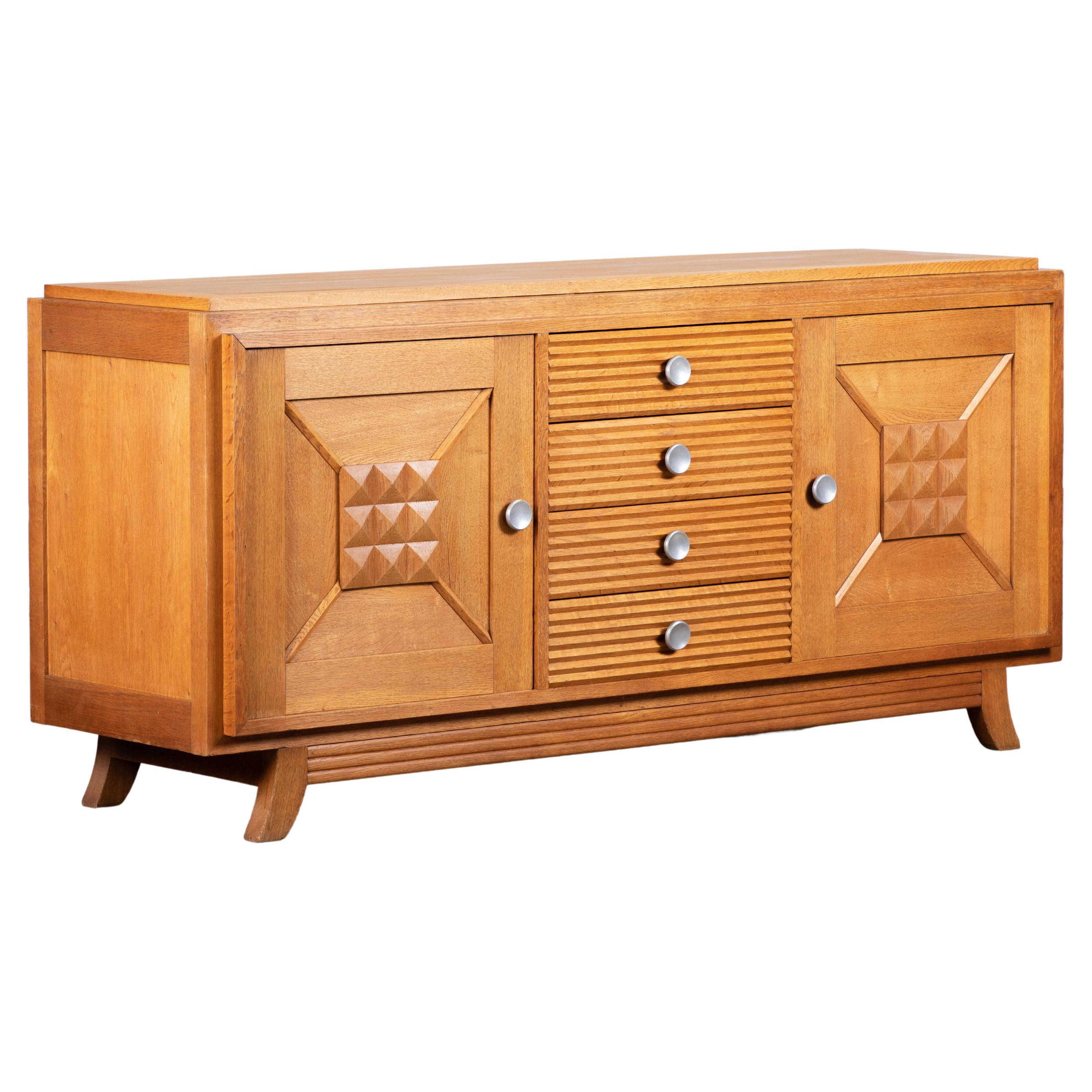 Solid Oak Art Deco Sideboard, 1940, France