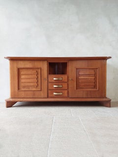 Solid Oak Art Deco Sideboard by Jean Royere for Maison Gouffé Paris, 1940s