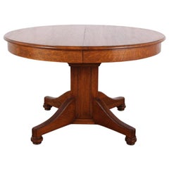 Antique Solid Oak Arts & Crafts Style Round Dining Table