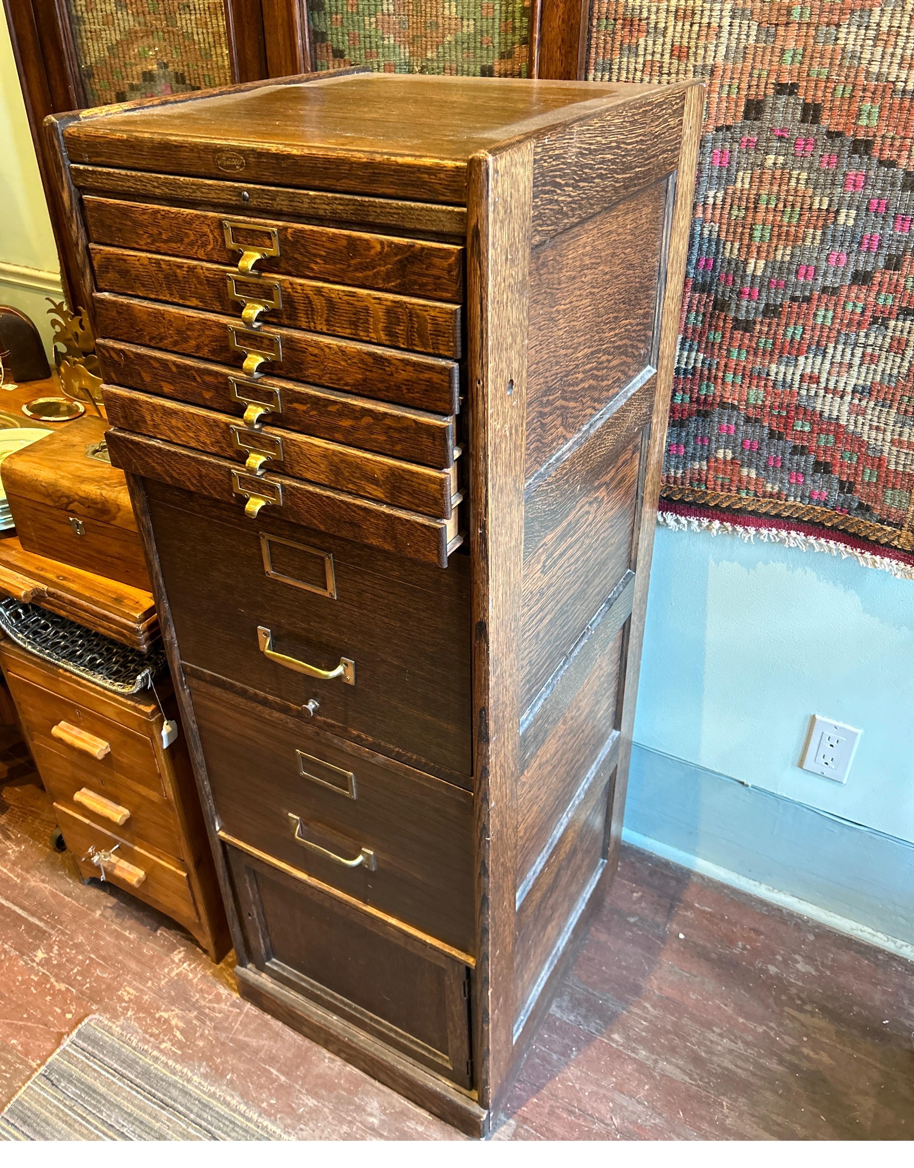 Arts and Crafts Solid Oak Arts & Crafts Barrister’s Cabinet With Brass Hardware For Sale