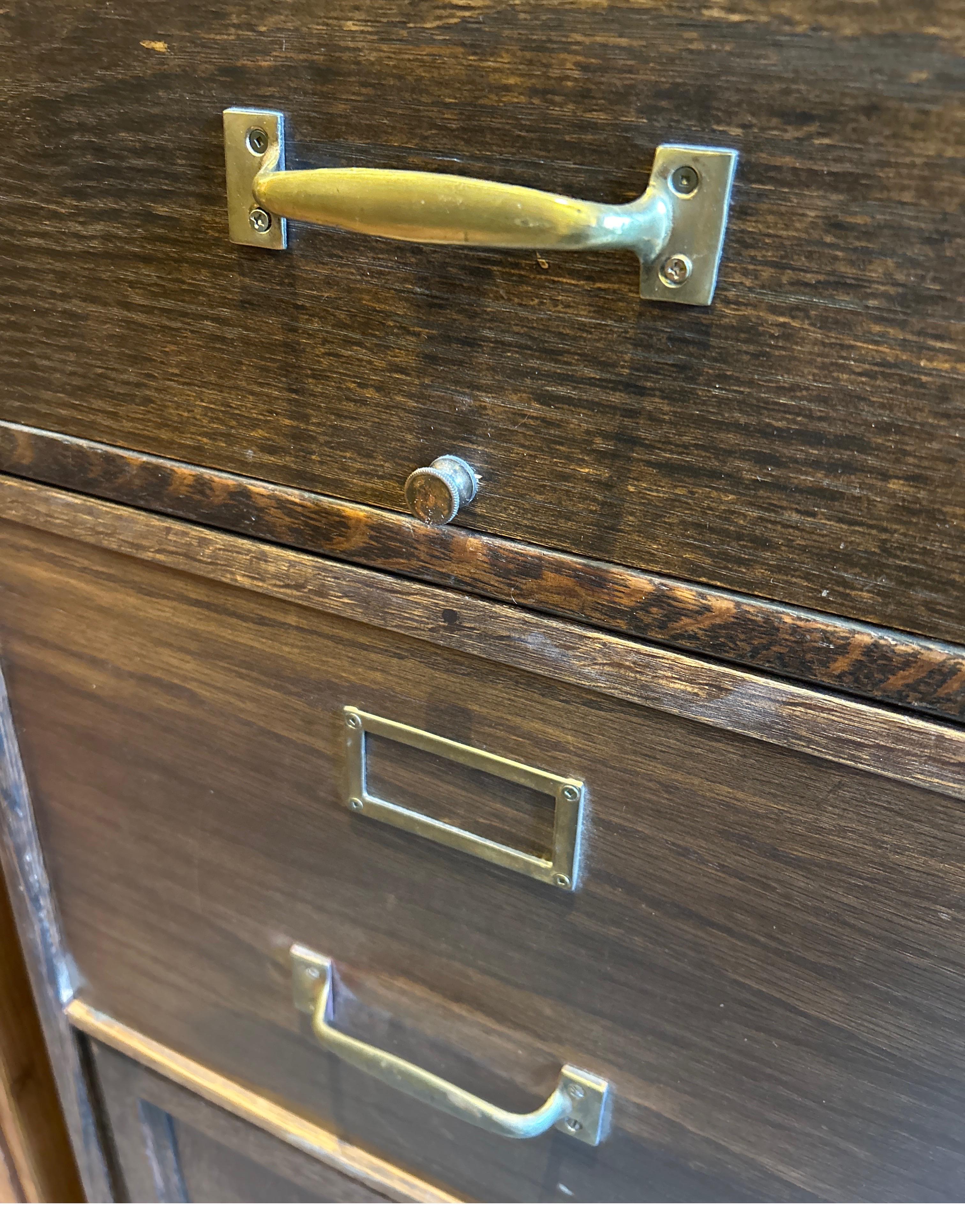 Solid Oak Arts & Crafts Barrister’s Cabinet With Brass Hardware For Sale 2