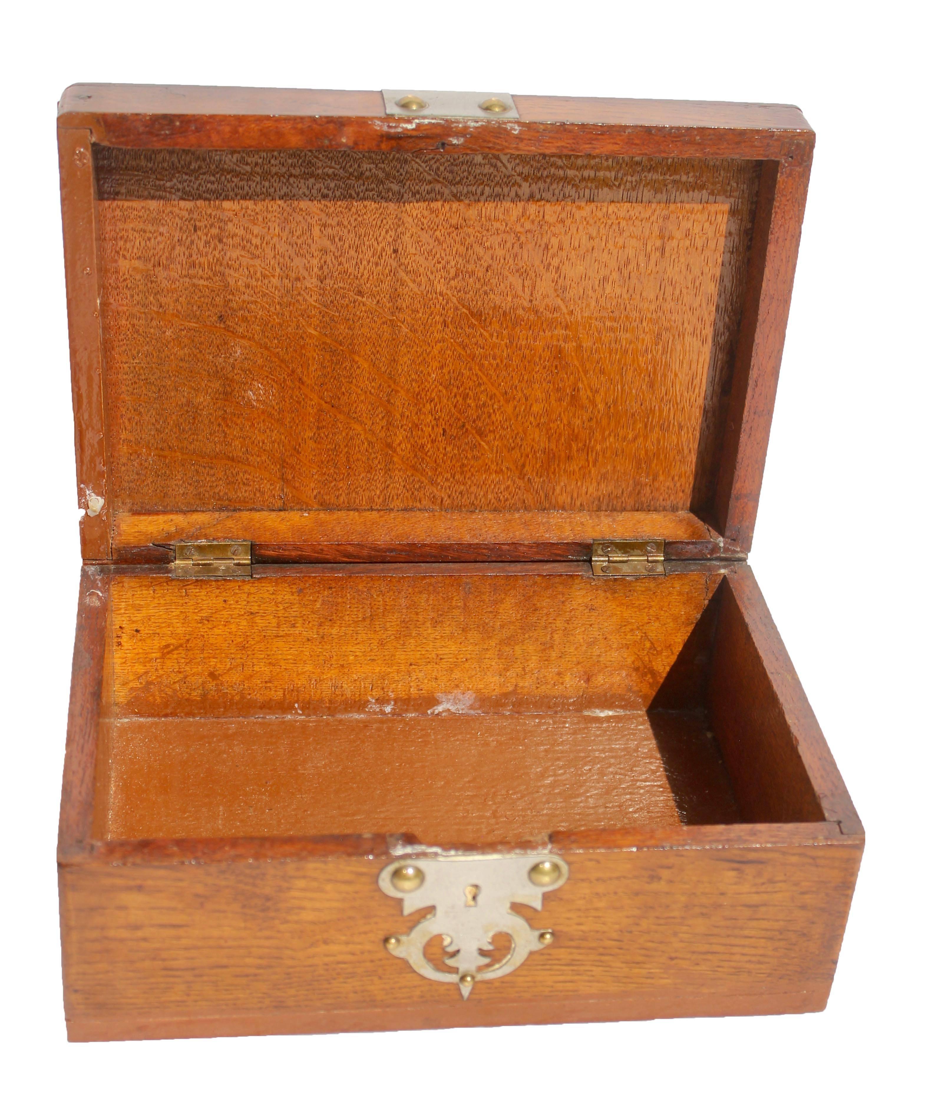 Austrian Solid Oak Arts & Crafts Box with Decorative Metal Work, circa 1890