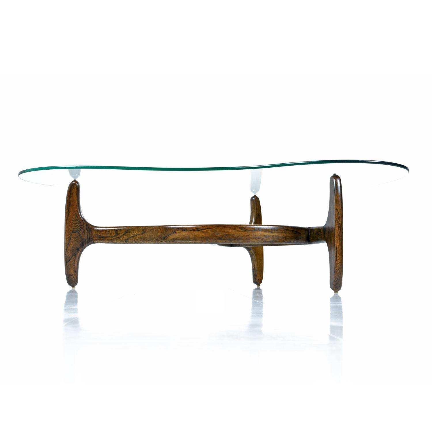 Solid Oak Base Amorphic Kidney Bean Adrian Pearsall Coffee Table With New Glass