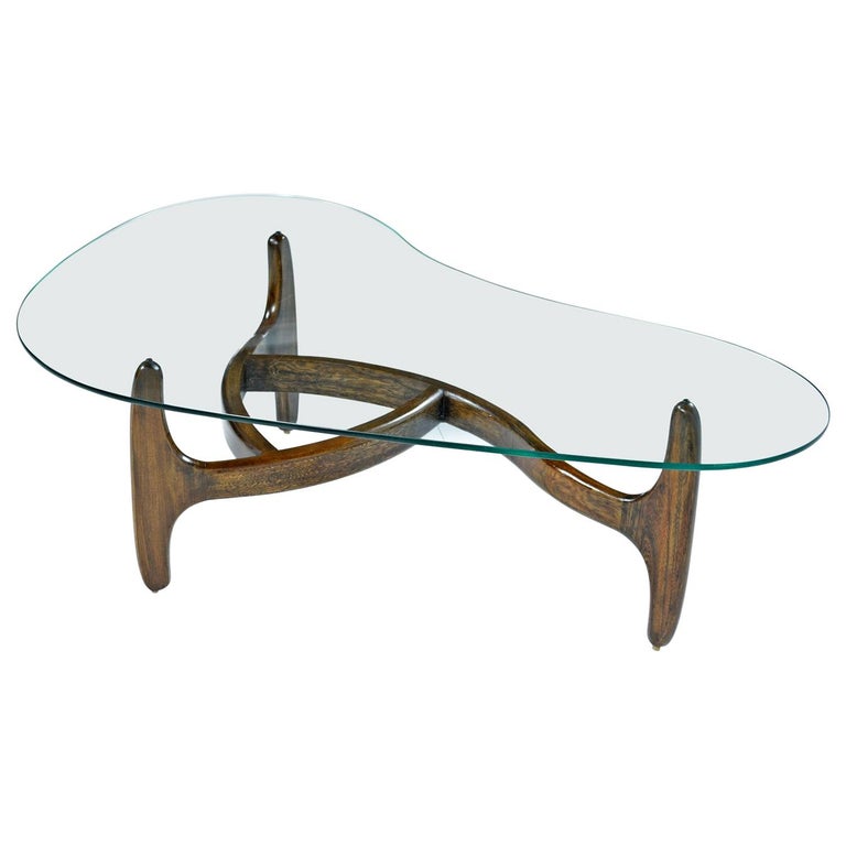 Solid Oak Base Amorphic Kidney Bean Adrian Pearsall Coffee Table Solid Oak Base Amorphic Kidney Bean Adrian Pearsall Coffee Table With New Glass For