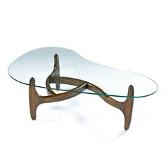 Solid Oak Base Amorphic Kidney Bean Adrian Pearsall Coffee Table with New Glass