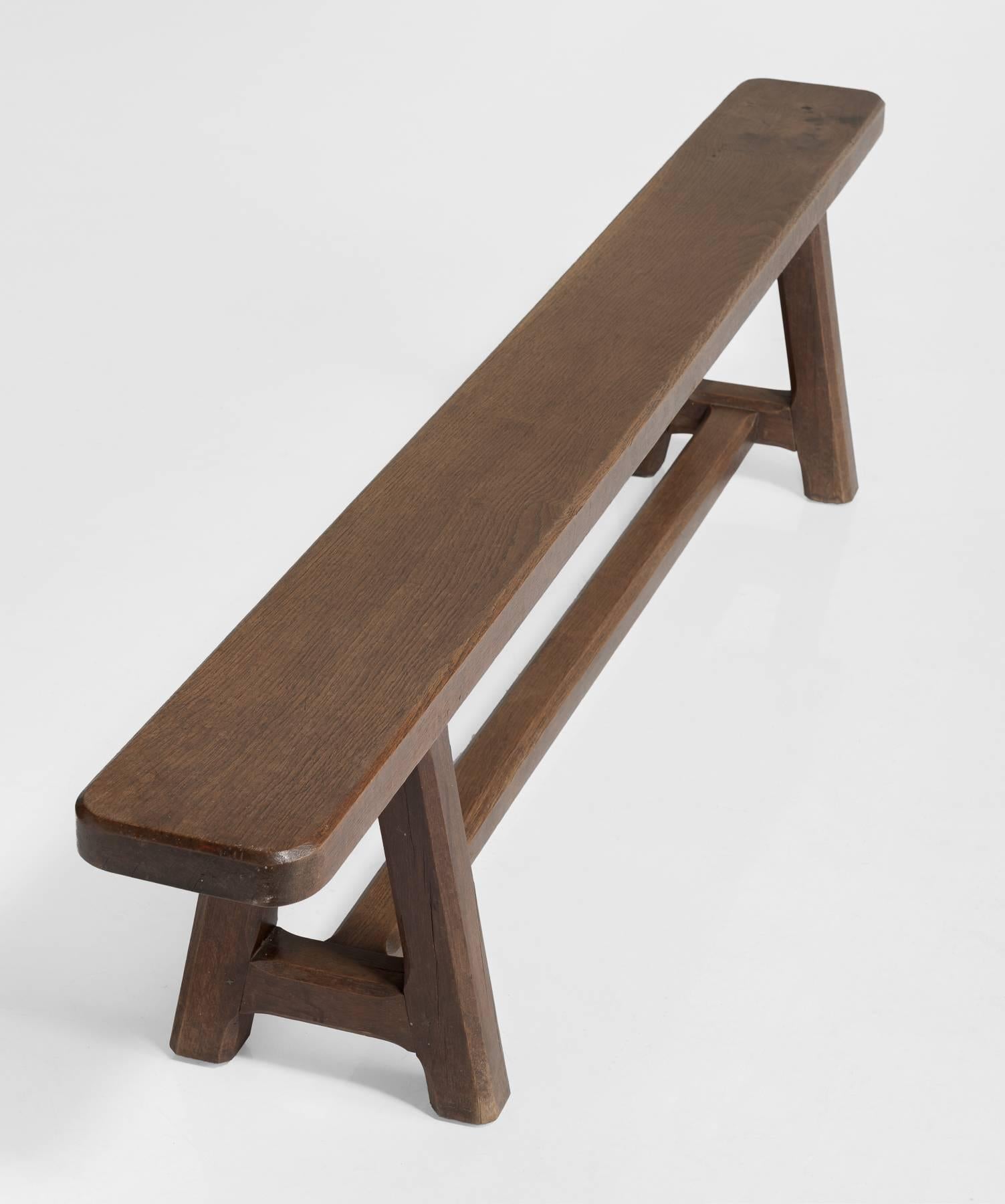 English Solid Oak Bench, England, circa 1850