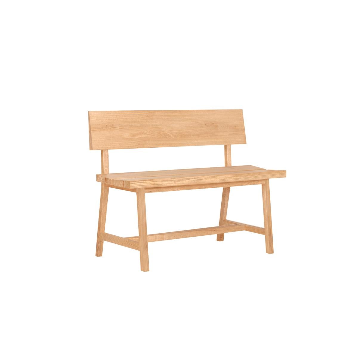 Hand-Crafted Solid Oak Bench with Backrest – PI -140 cm For Sale