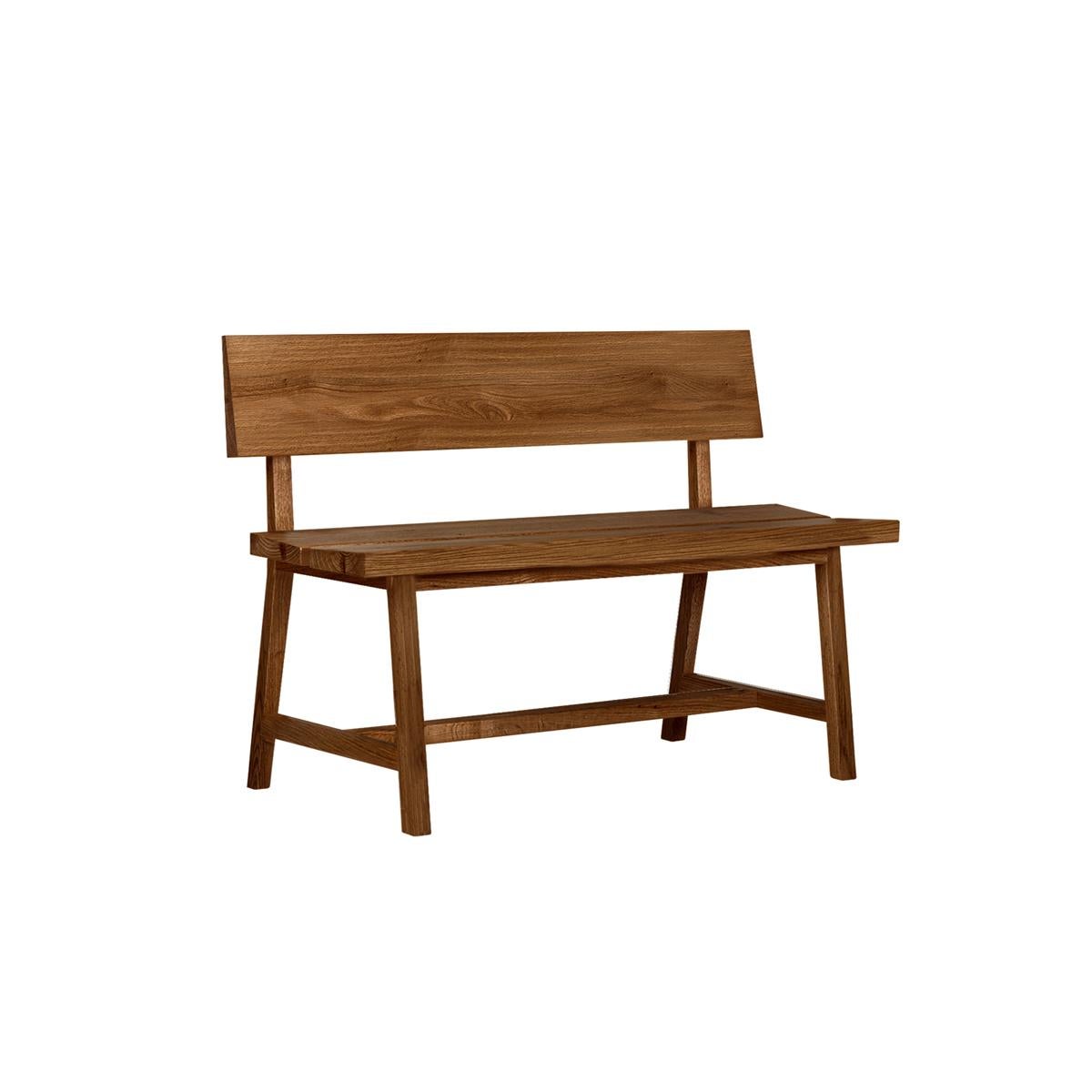 Hand-Crafted Solid Oak Bench with Backrest - PI - 140 cm For Sale