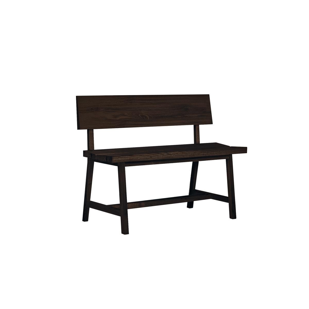 Hand-Crafted Solid Oak Bench with Backrest - PI - 140 cm For Sale