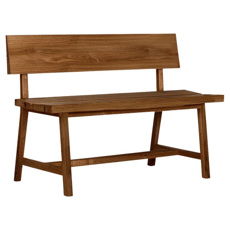 Solid Oak Bench with Backrest - PI - 140 cm For Sale