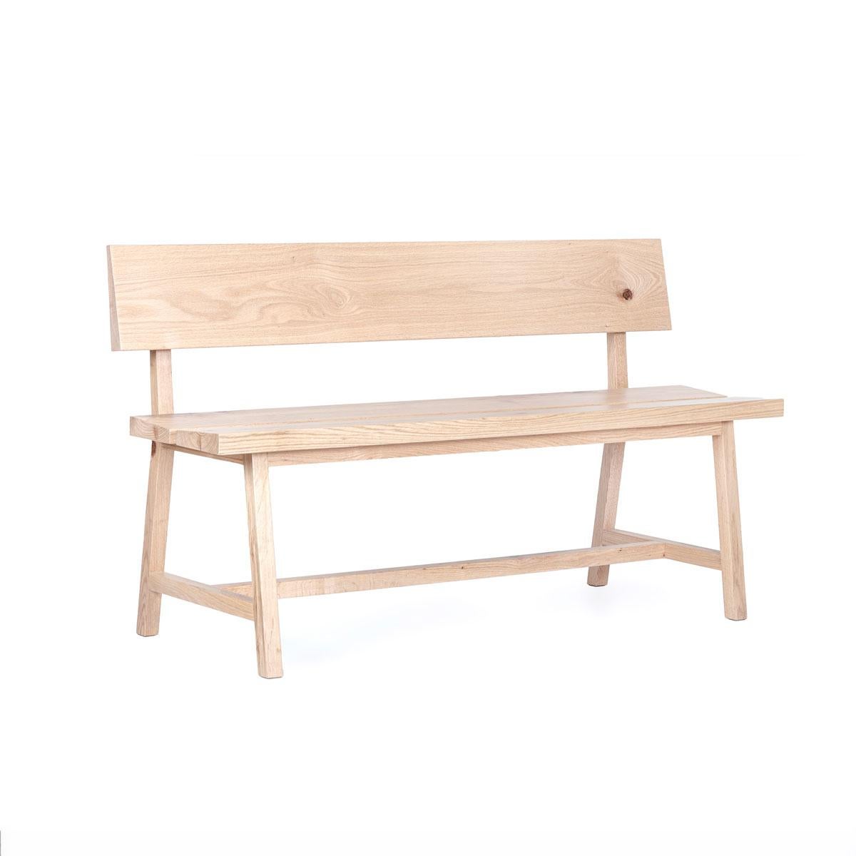 Turkish Solid Oak Bench with Backrest – PI - 140 cm For Sale