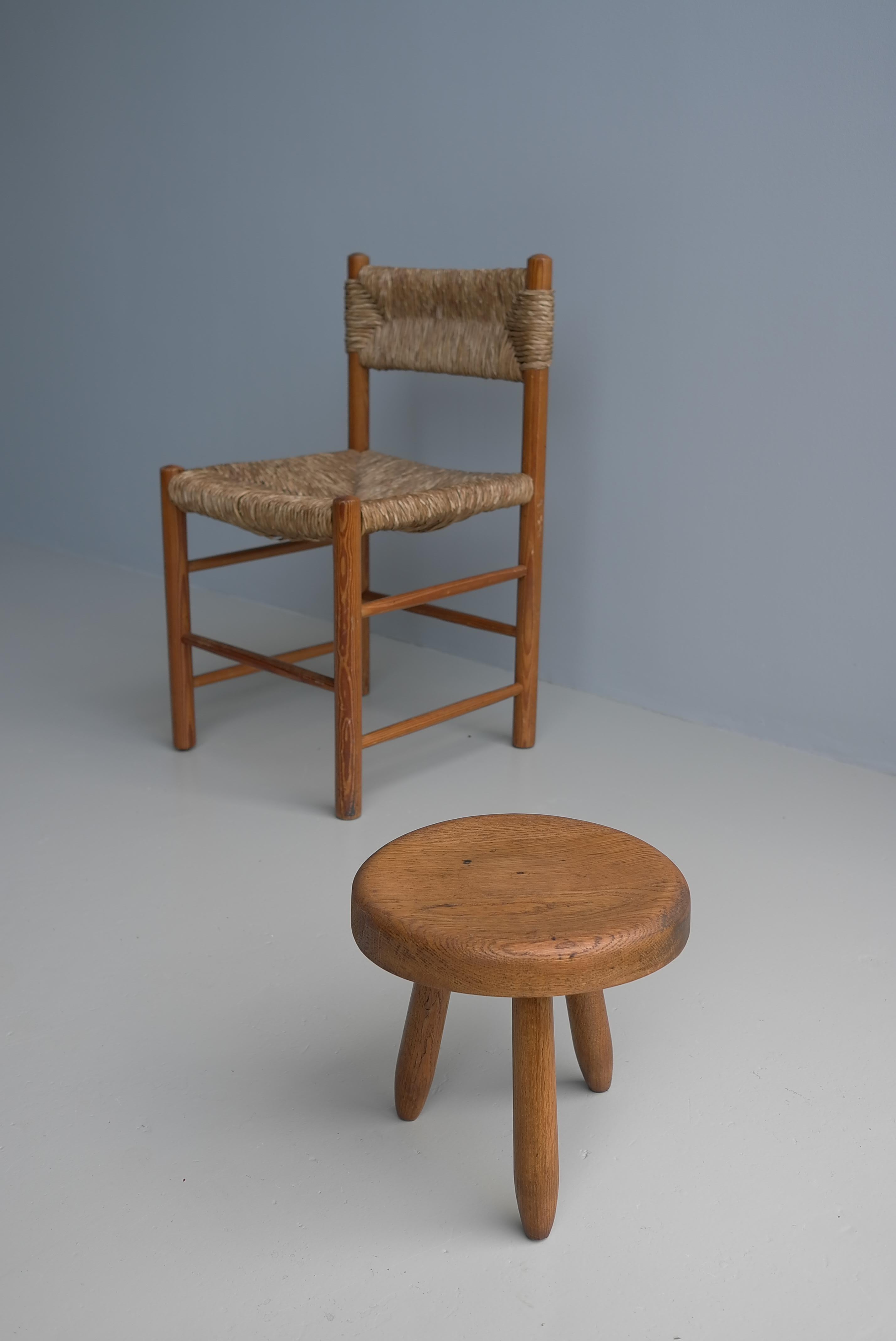 Solid Oak ' Berger' Stool in Style of Charlotte Perriand, France, 1950's For Sale 5
