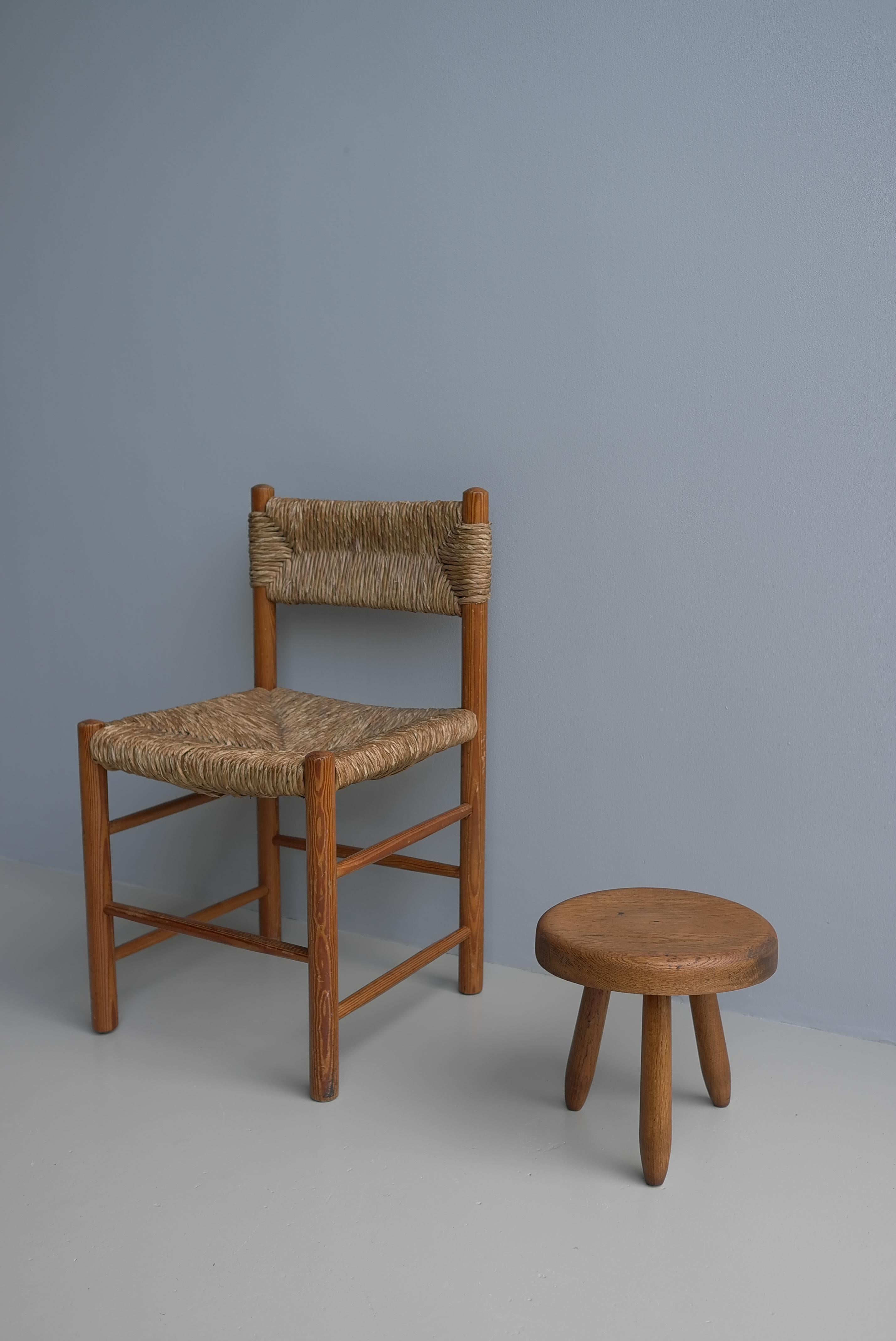 Solid Oak 'Berger' Stool in style of Charlotte Perriand, France 1950's.