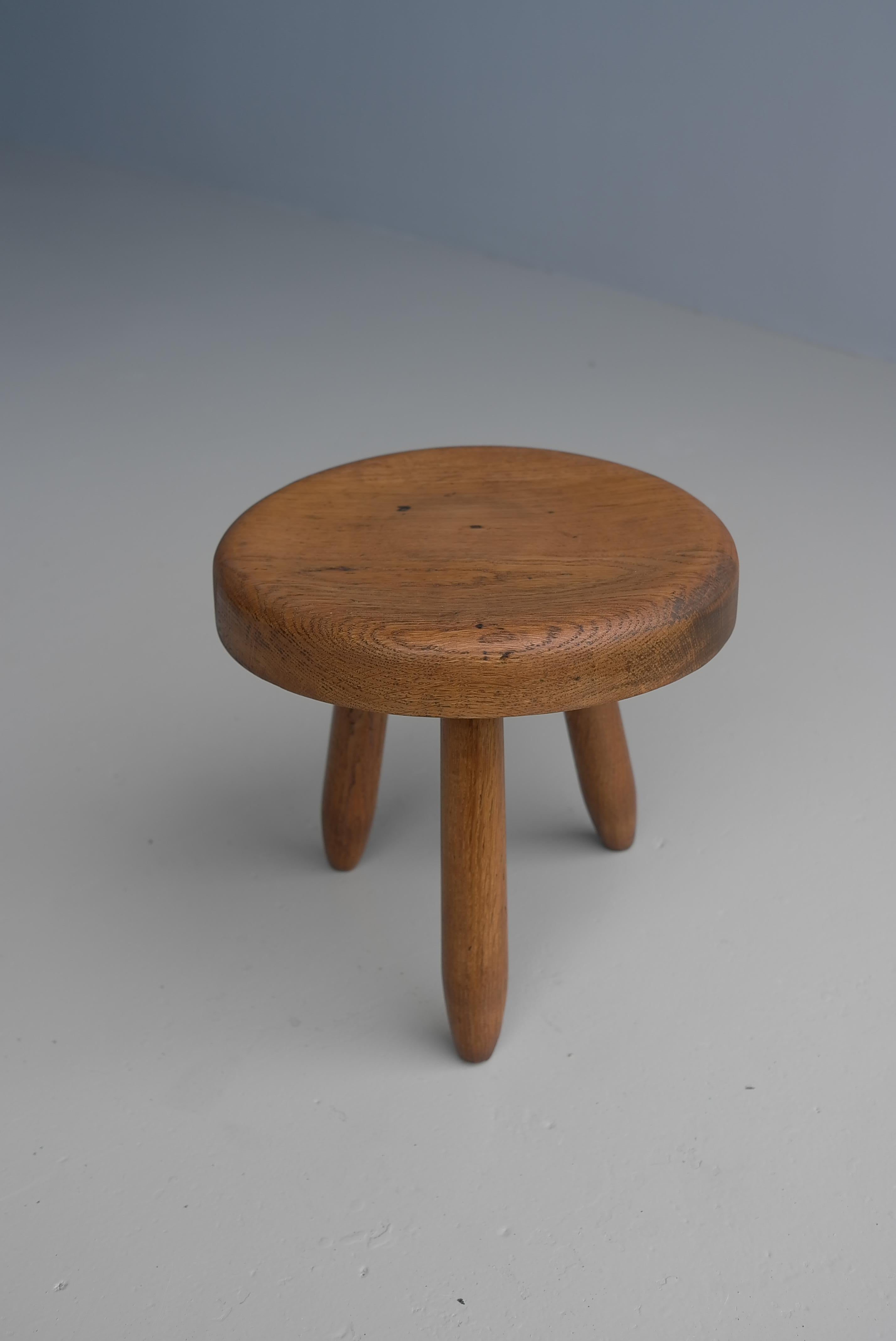 Mid-Century Modern Solid Oak ' Berger' Stool in Style of Charlotte Perriand, France, 1950's For Sale