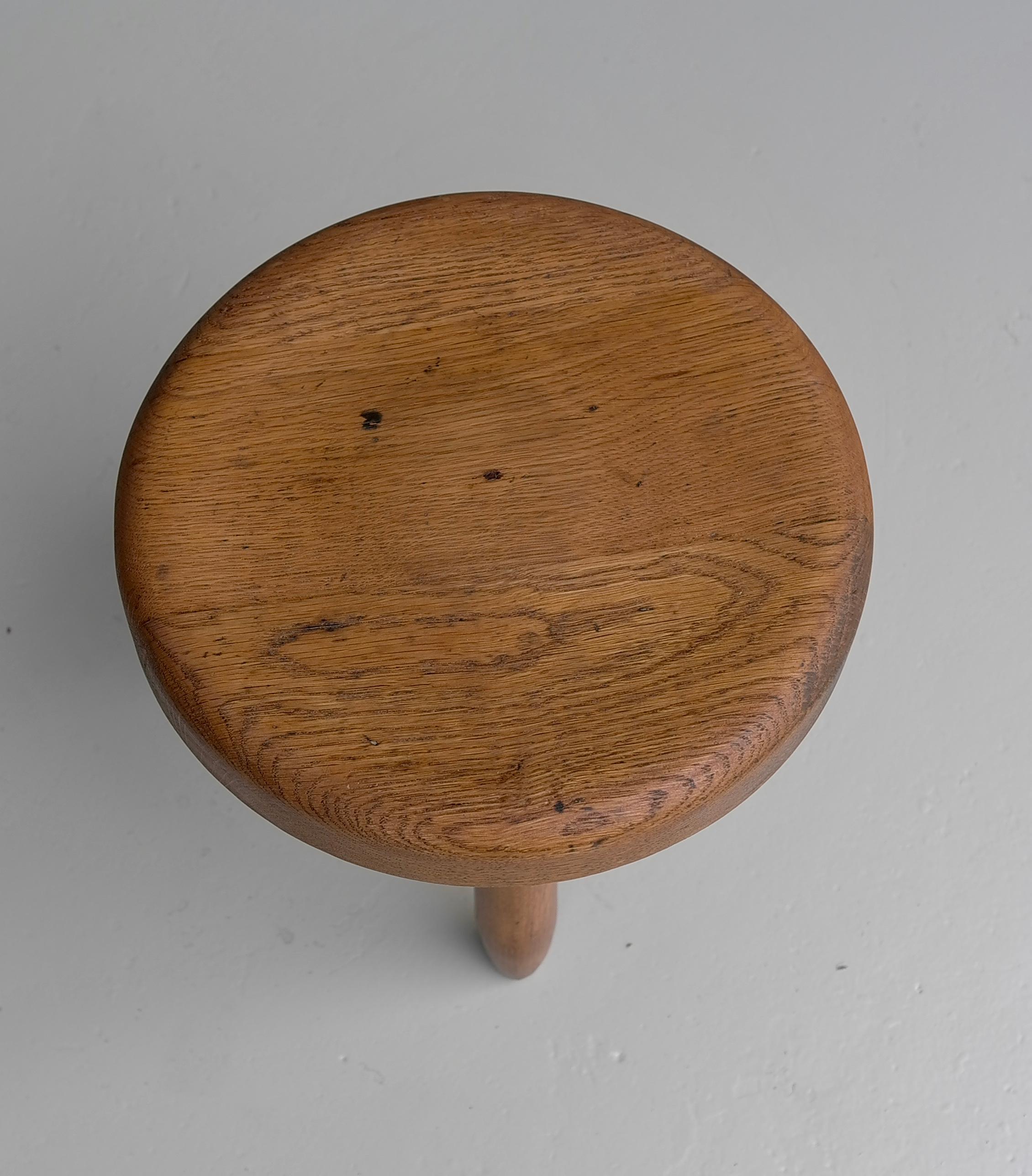 20th Century Solid Oak ' Berger' Stool in Style of Charlotte Perriand, France, 1950's For Sale