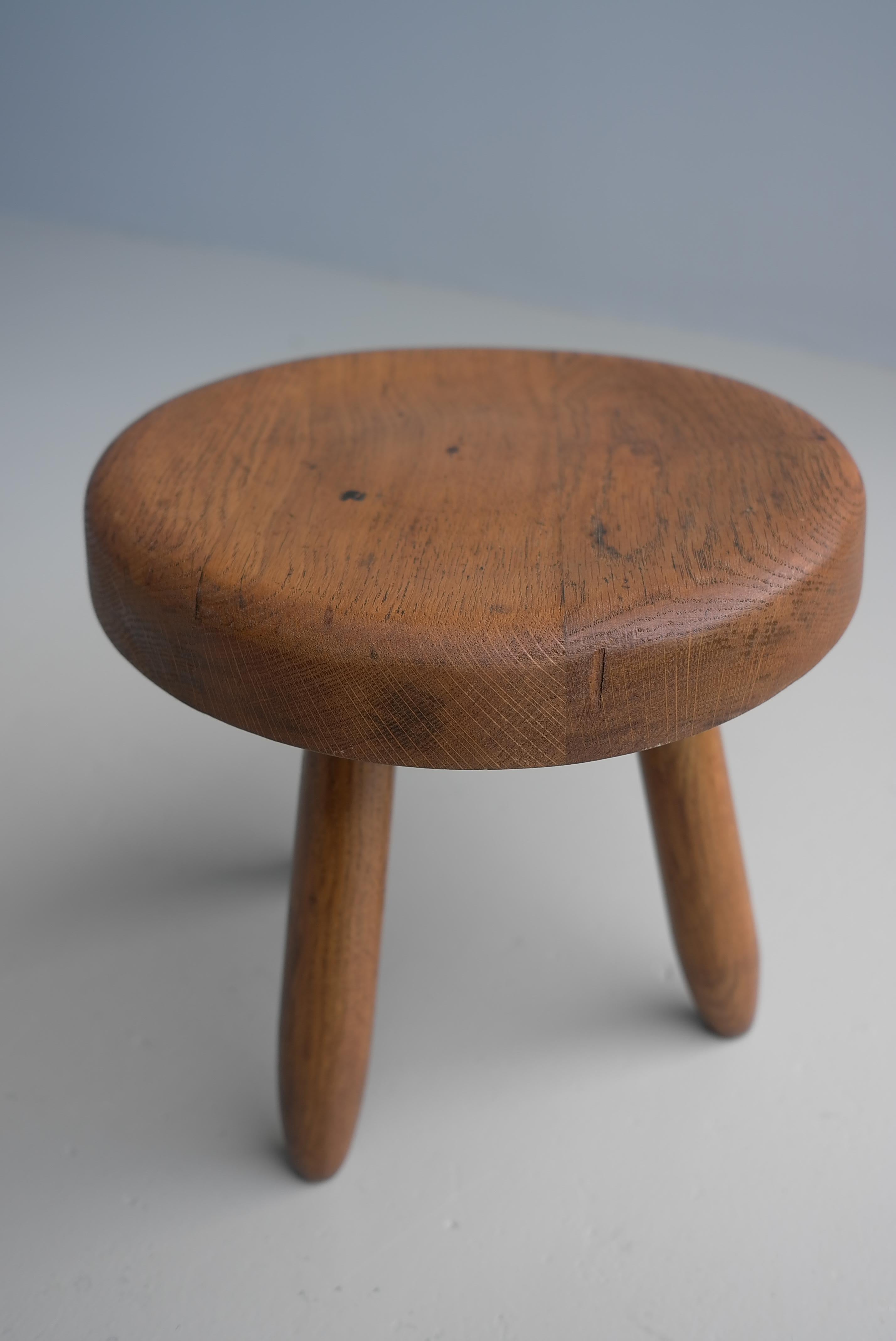 Solid Oak ' Berger' Stool in Style of Charlotte Perriand, France, 1950's For Sale 2