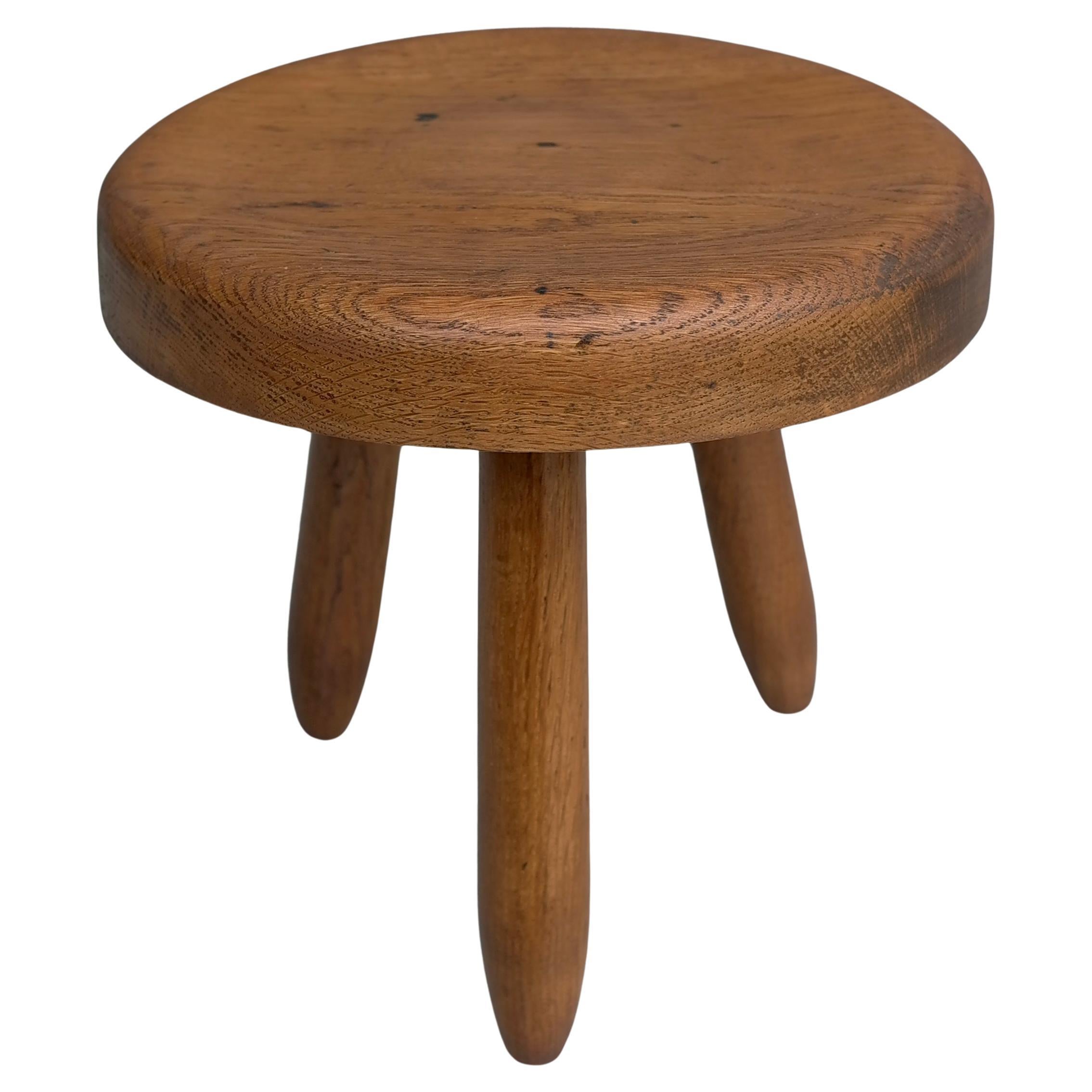 Solid Oak ' Berger' Stool in Style of Charlotte Perriand, France, 1950's For Sale