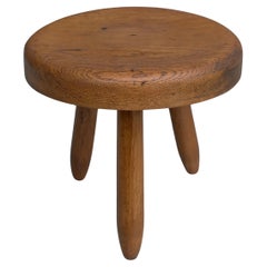 Used Solid Oak ' Berger' Stool in Style of Charlotte Perriand, France, 1950's