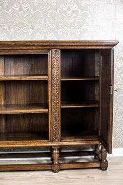 Vintage Solid Oak Bookcase, European Craftsmanship, 1940s, Restored