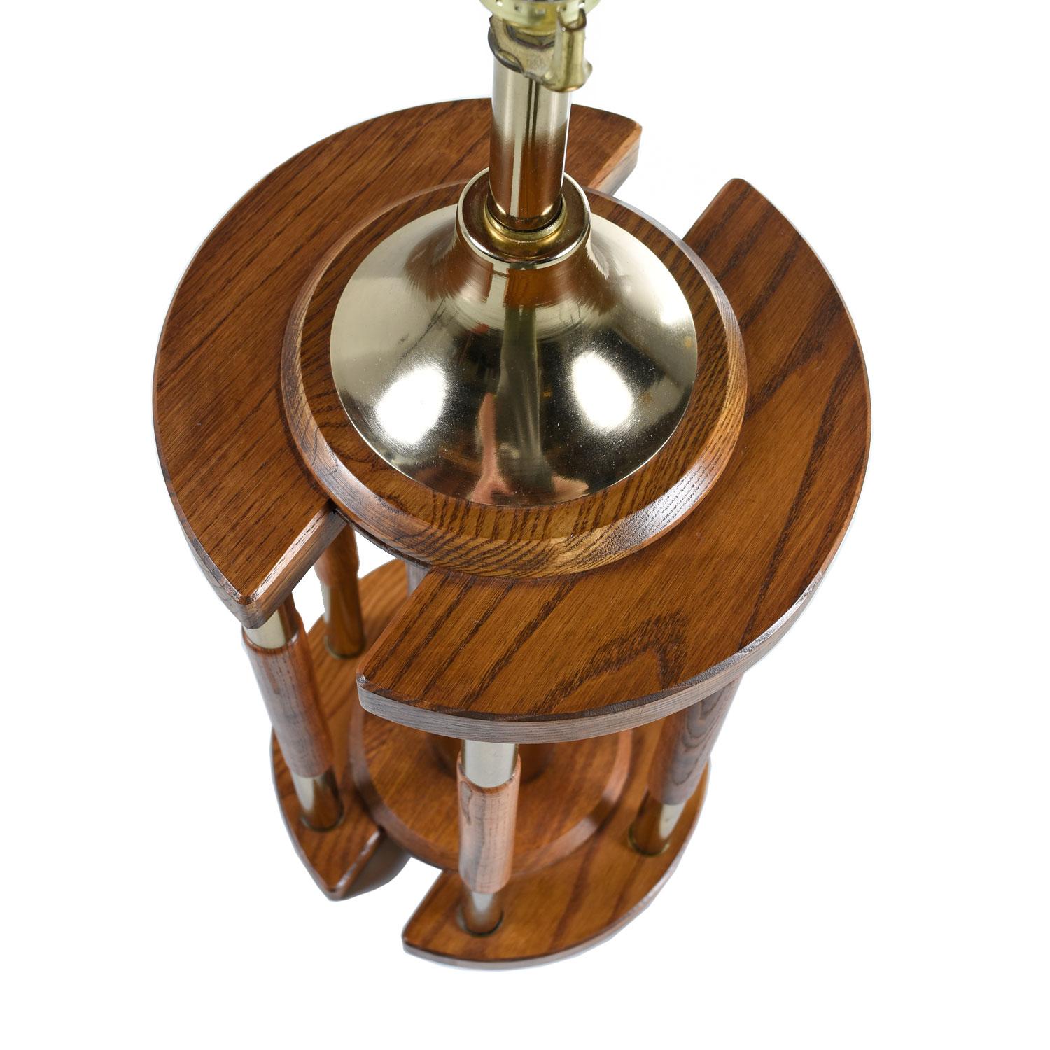 Lampade da tavolo Rotunda a colonna in ottone di Oak massiccio, circa anni '70 in vendita 2