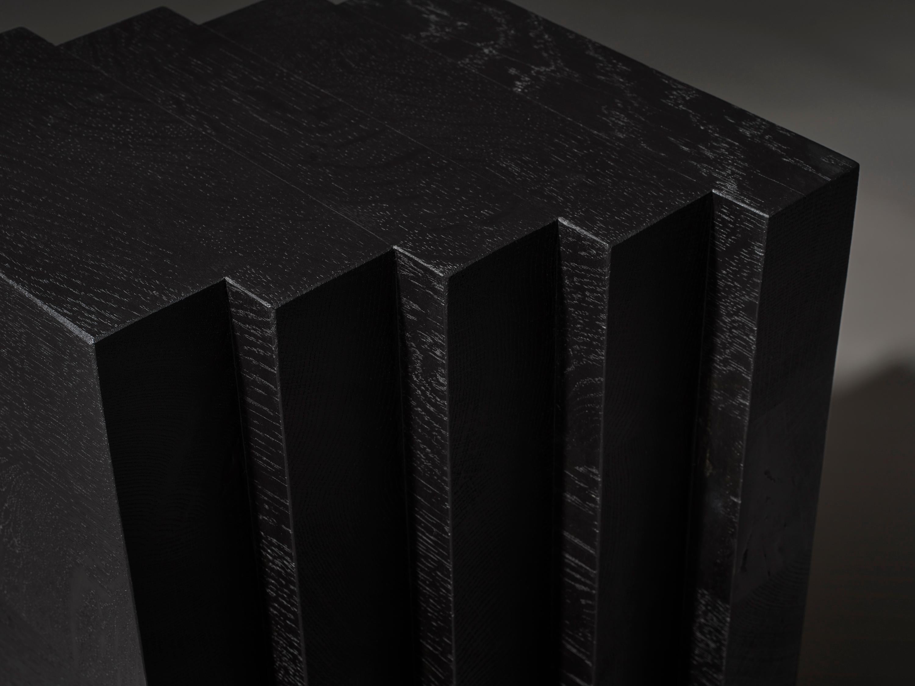 Dutch Solid Black Oak Brutalist Cadence Side Table For Sale