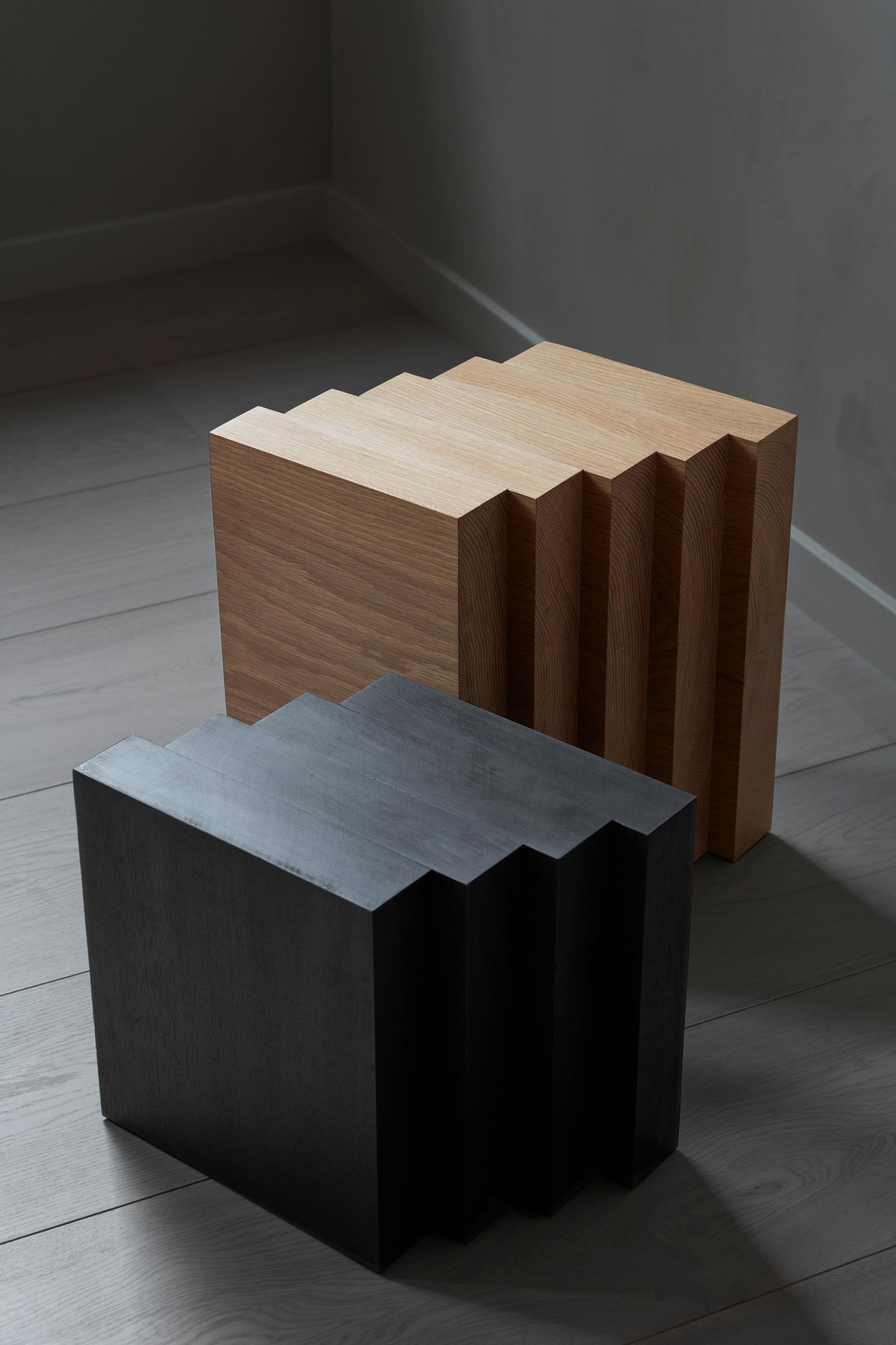 Solid Black Oak Brutalist Cadence Side Table For Sale 1