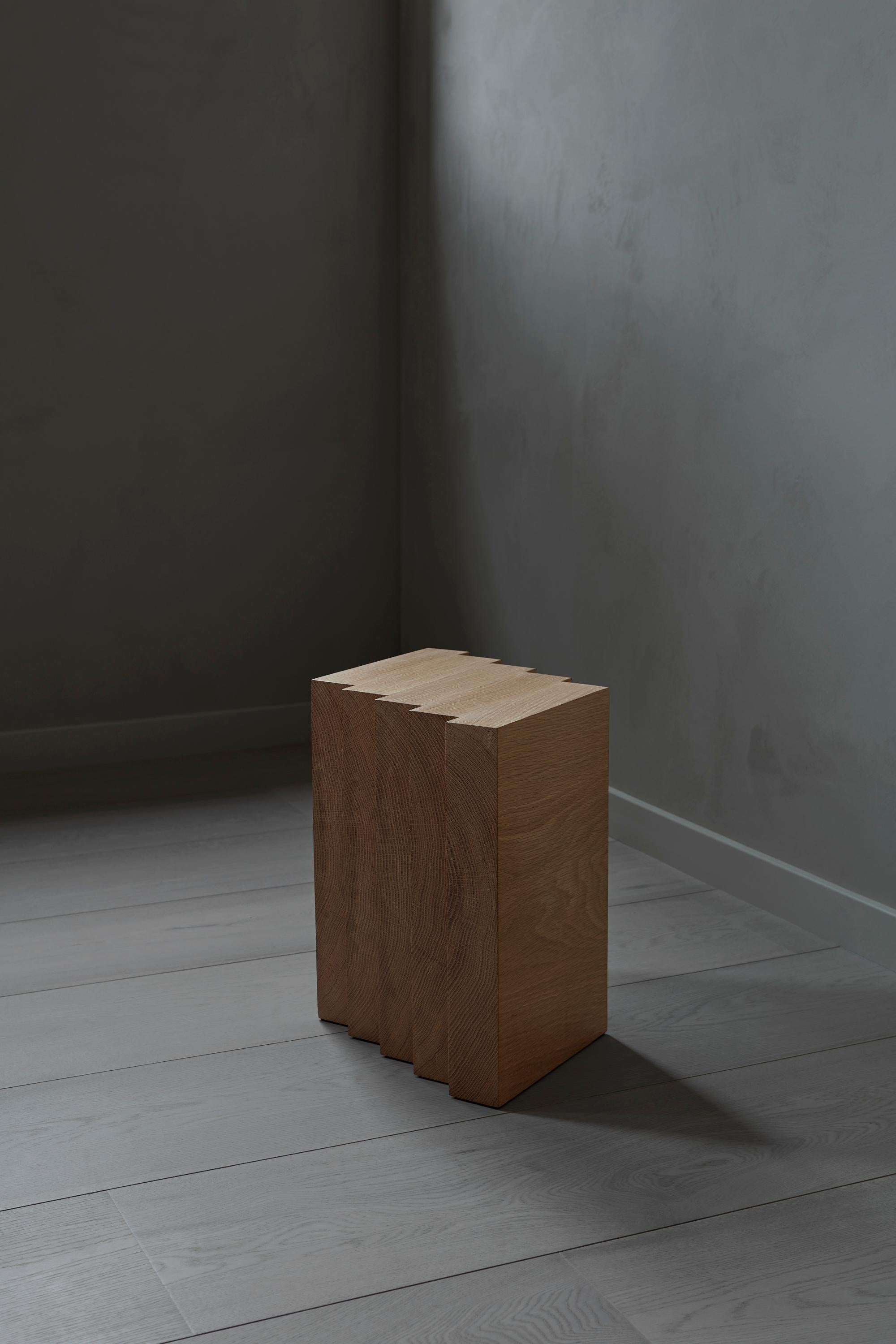 Solid Black Oak Brutalist Cadence Side Table For Sale 2