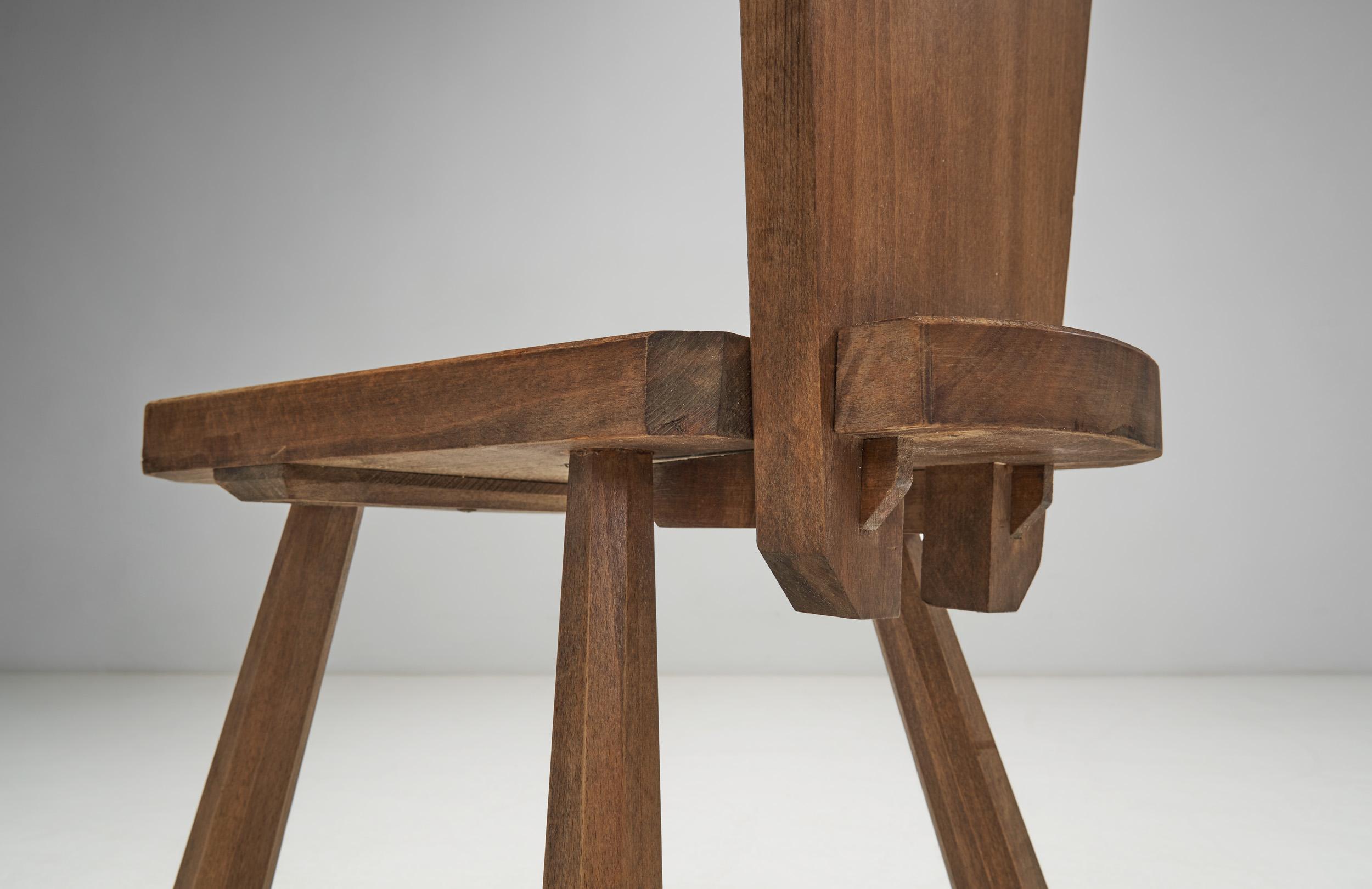 Solid Oak Brutalist Chair, France ca 1940s 8