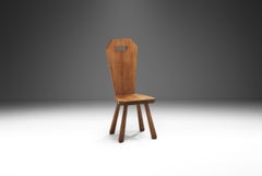 Solid Oak Brutalist Chair, France ca 1940s