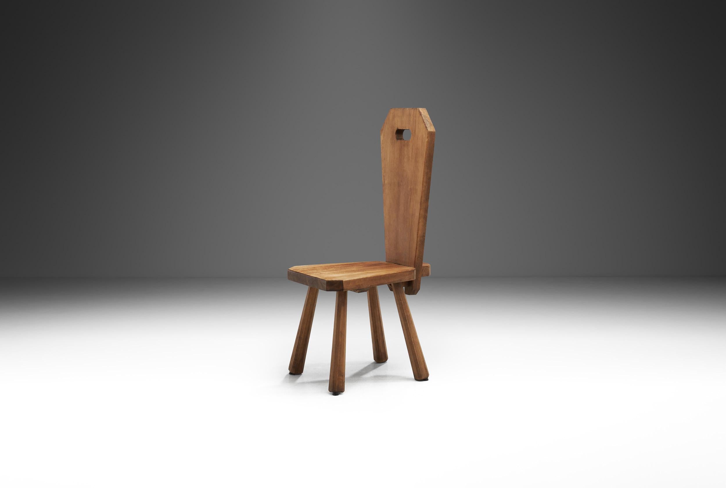 Mid-20th Century Solid Oak Brutalist Chair, France ca 1940s
