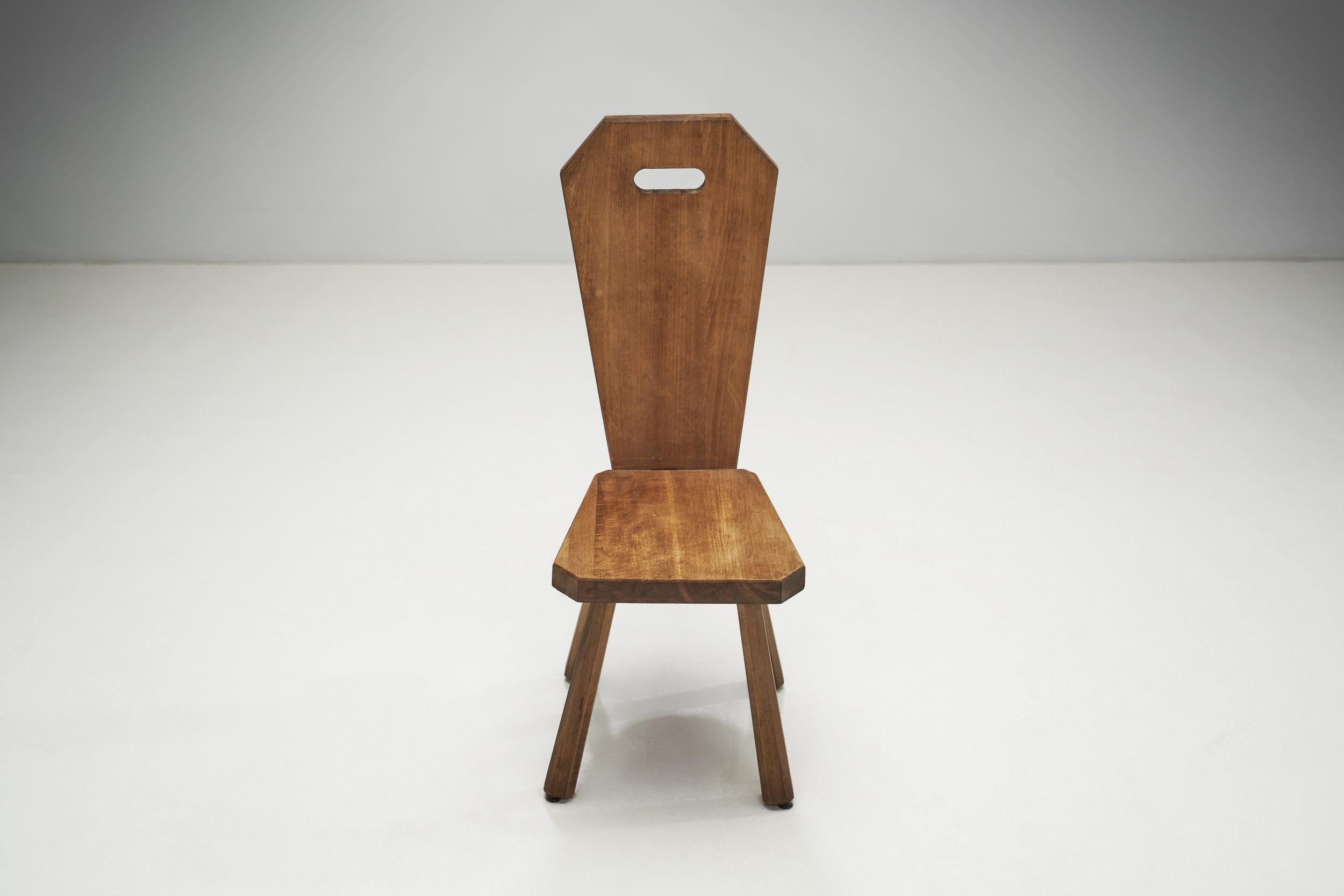 Solid Oak Brutalist Chair, France ca 1940s For Sale 1