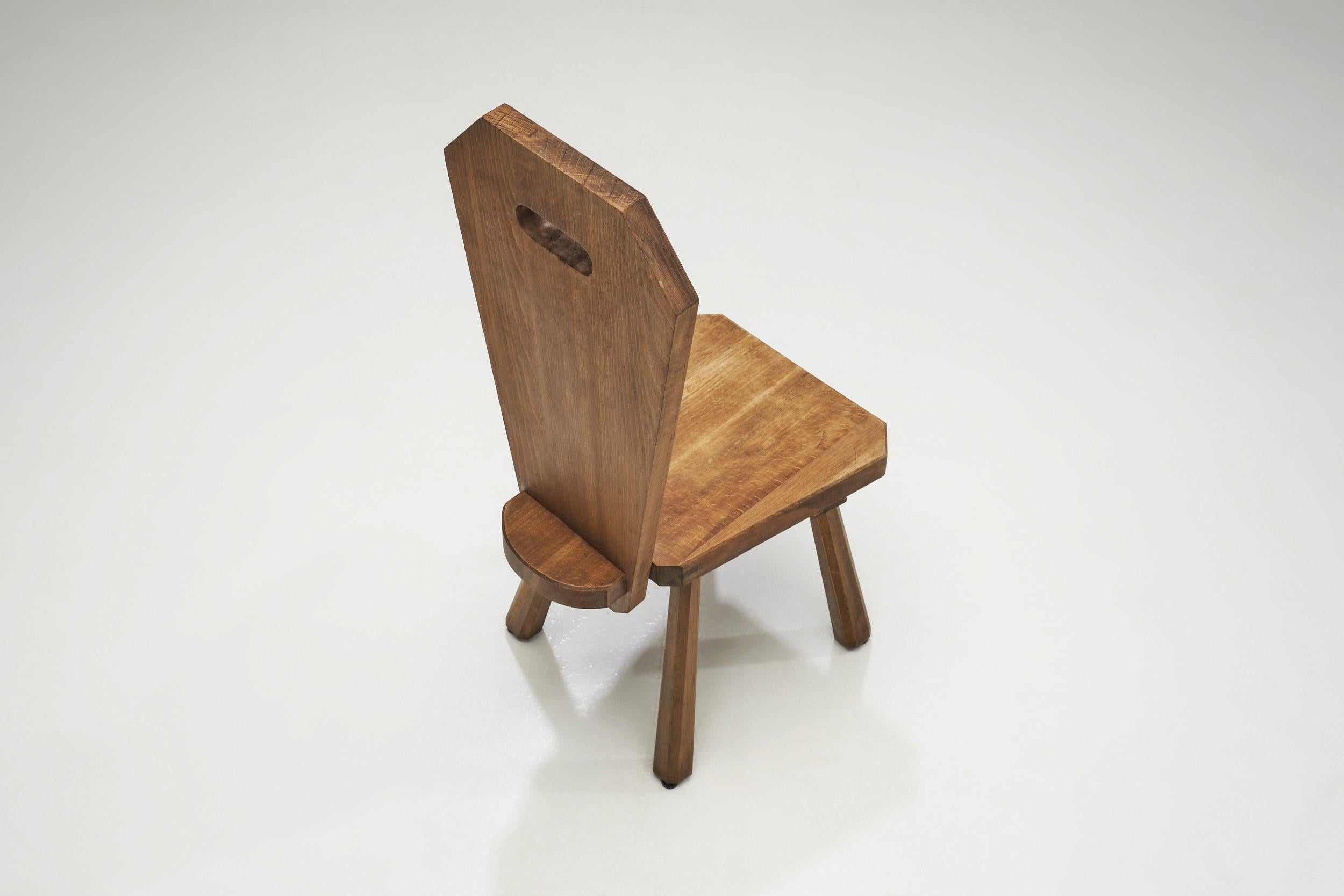 Solid Oak Brutalist Chair, France ca 1940s 2